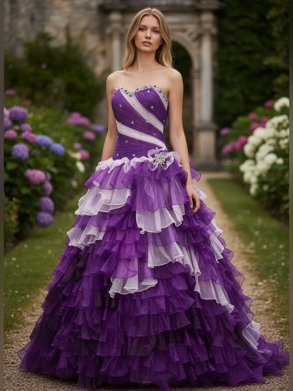 NWT Q by DaVinci Purple Strapless Quinceañera Prom BallGown Size 6